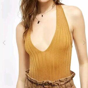 Free People Gold Super Soft Silky Bodysuit One Piece Gold Women Sz XS